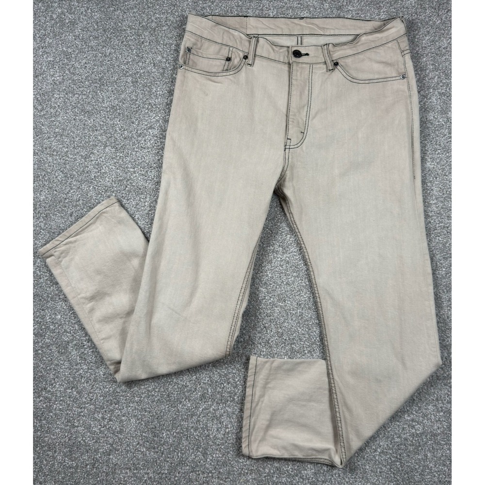 MTAILOR Men's Pants 36x31 Beige Stretch 5 Pocket Contrast Stitch Custom Fit